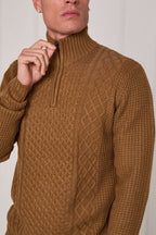 Men’s Half Zip Cable Knit Textured Jumper - Jumper - British D'sire