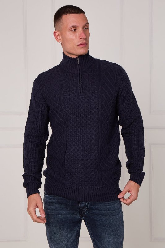 Men’s Half Zip Cable Knit Textured Jumper - Jumper - British D'sire