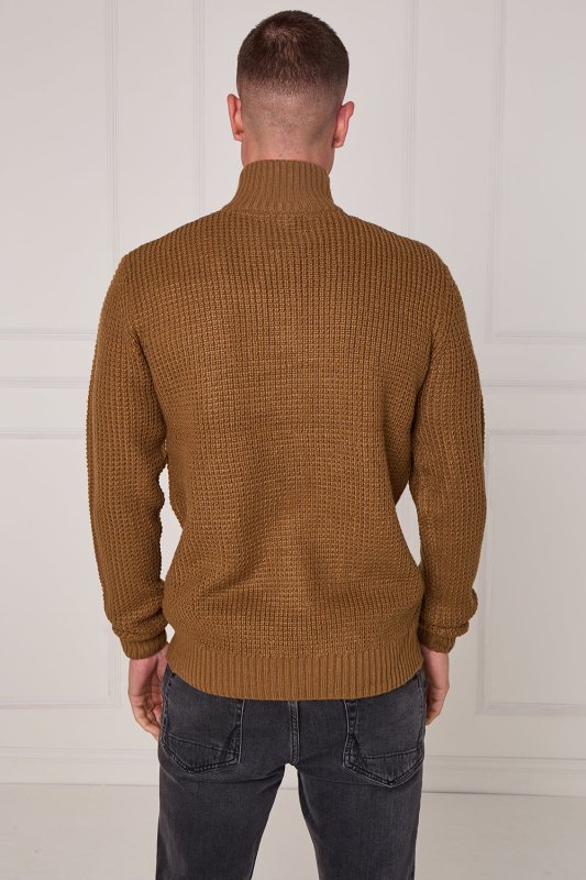 Men’s Half Zip Cable Knit Textured Jumper - Jumper - British D'sire