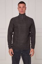 Men’s Half Zip Cable Knit Textured Jumper - Jumper - British D'sire
