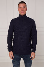 Men’s Half Zip Cable Knit Textured Jumper - Jumper - British D'sire