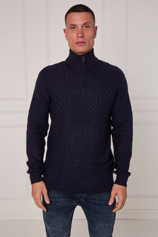 Men’s Half Zip Cable Knit Textured Jumper - Jumper - British D'sire