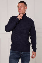 Men’s Half Zip Cable Knit Textured Jumper - Jumper - British D'sire