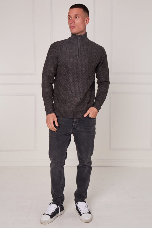 Men’s Half Zip Cable Knit Textured Jumper - Jumper - British D'sire