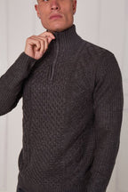 Men’s Half Zip Cable Knit Textured Jumper - Jumper - British D'sire