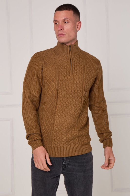 Men’s Half Zip Cable Knit Textured Jumper - Jumper - British D'sire