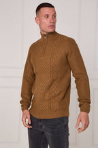 Men’s Half Zip Cable Knit Textured Jumper - Jumper - British D'sire