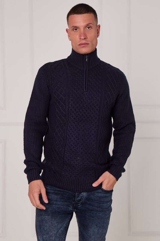 Men’s Half Zip Cable Knit Textured Jumper - Jumper - British D'sire