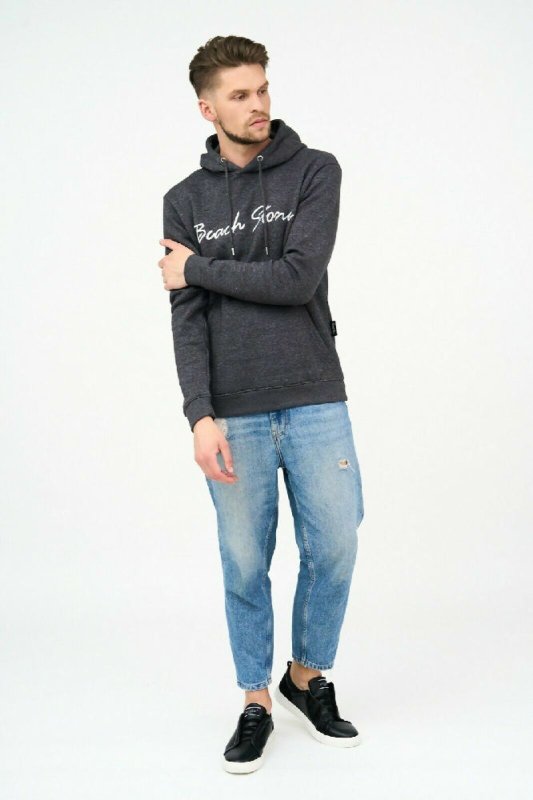 Men’s Hoodie Pullover with Beach Stone Embroidery in Charcoal - Men's Hoodie - British D'sire