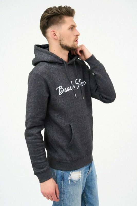 Men’s Hoodie Pullover with Beach Stone Embroidery in Charcoal - Men's Hoodie - British D'sire