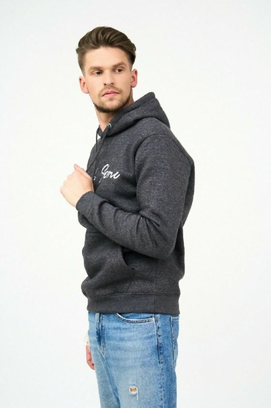 Men’s Hoodie Pullover with Beach Stone Embroidery in Charcoal - Men's Hoodie - British D'sire