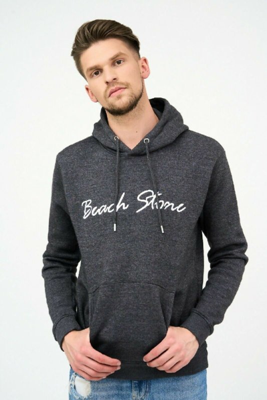 Men’s Hoodie Pullover with Beach Stone Embroidery in Charcoal - Men's Hoodie - British D'sire