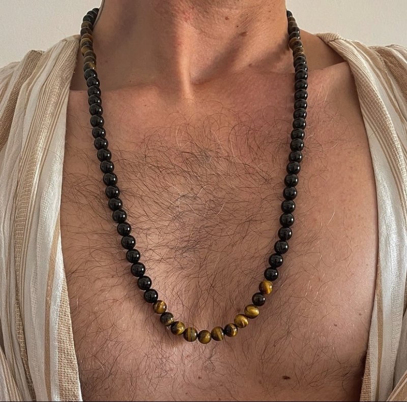 Xander Kostroma Men's Long Length Tiger's Eye & Black Onyx Brass Necklace – 72cm Healing Crystal Necklace for Protection, Clarity & Emotional Healing – Luxury Crystal Jewelry for Men Secondary image