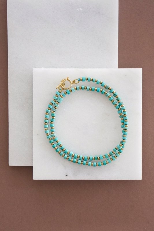 Mens Mini Turquoise Double Wrap Bracelet - Bracelets - British D'sire Main image