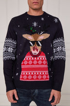 Men’s Novelty Reindeer Christmas Jumper – Navy - Jumper - British D'sire