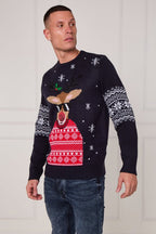 Men’s Novelty Reindeer Christmas Jumper – Navy - Jumper - British D'sire