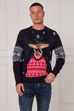 Men’s Novelty Reindeer Christmas Jumper – Navy - Jumper - British D'sire