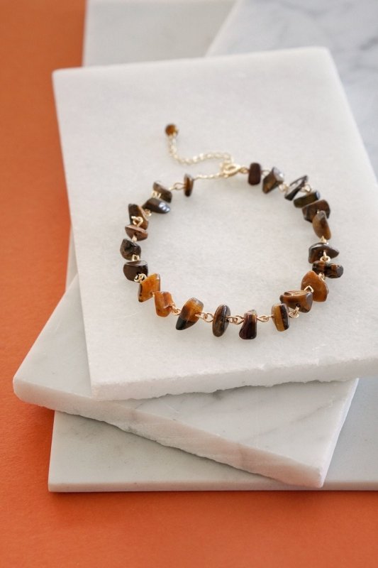 Mens Raw Tigers Eye Crystal Chip Bracelet - Bracelets - British D'sire Main image