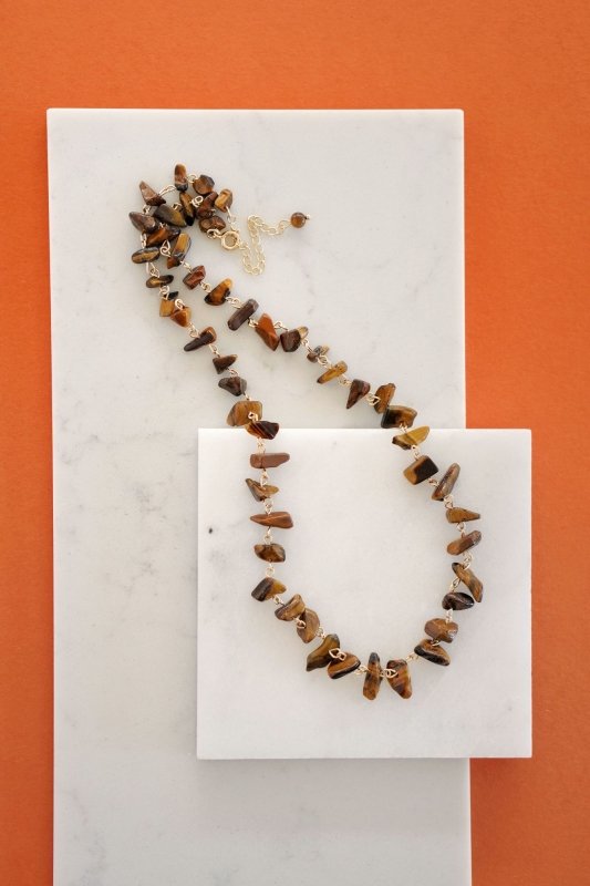 Mens Raw Tigers Eye Crystal Chip Necklace - Necklaces - British D'sire Main image