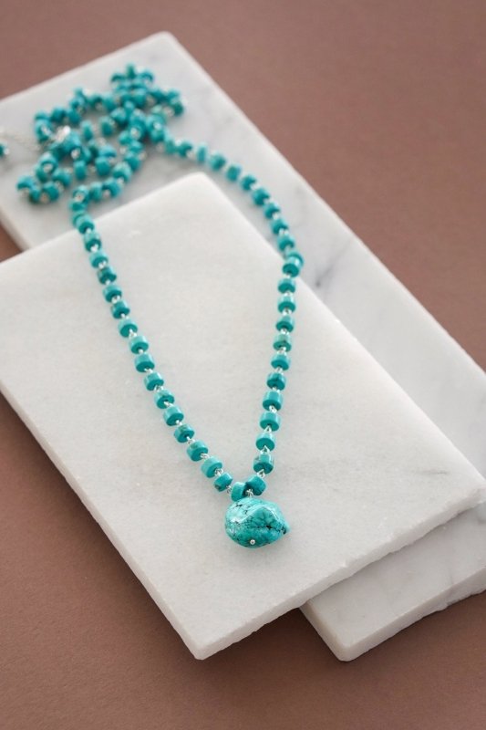 Mens Raw Turquoise Bead and Pendant Necklace - Necklaces - British D'sire Main image