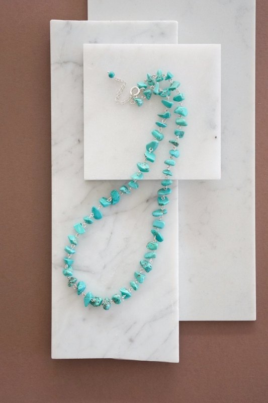 Mens Raw Turquoise Crystal Chip Necklace - Necklaces - British D'sire Main image