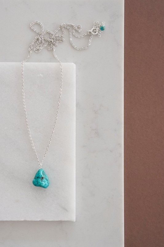Mens Raw Turquoise Pendant Necklace - Necklaces - British D'sire Main image