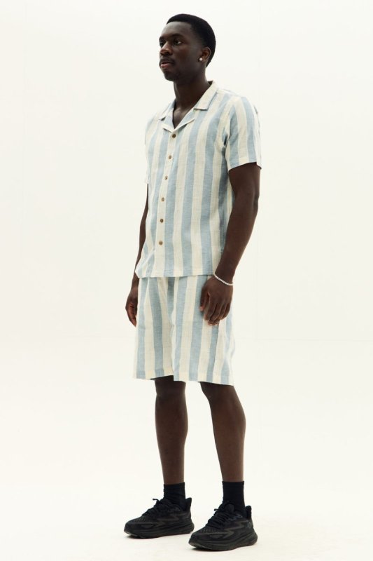 Men’s Striped Short Sleeve Shirt & Shorts Co - Ord Set - co ord set - British D'sire