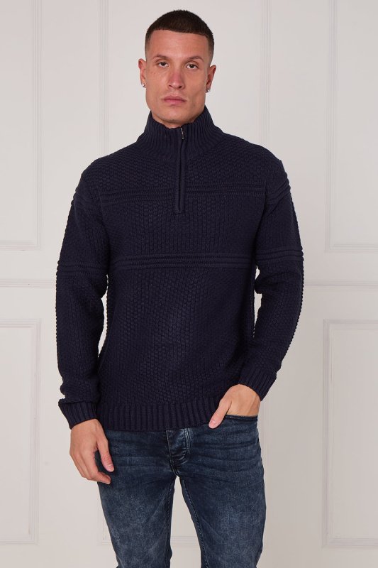 Men’s Textured Half Zip Jumper - Jumper - British D'sire Main image