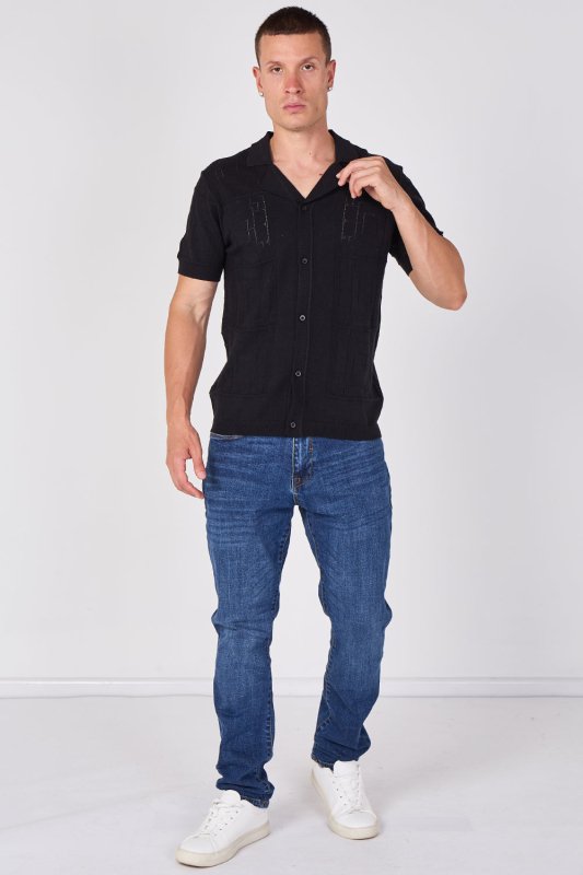 Men's Textured Knitted Button-Through Polo Shirt Secondary image