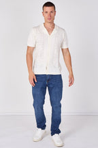 Men's Textured Knitted Button-Through Polo Shirt - British D'sire