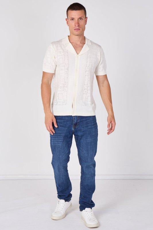 Men's Textured Knitted Button-Through Polo Shirt - British D'sire