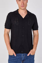 Men's Textured Knitted Button-Through Polo Shirt - British D'sire