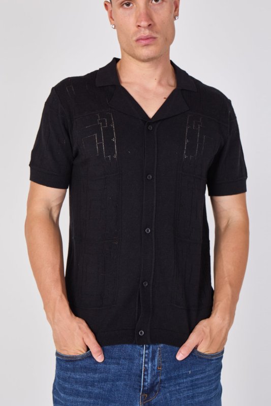 Men's Textured Knitted Button-Through Polo Shirt - British D'sire