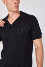 Men's Textured Knitted Button-Through Polo Shirt - British D'sire