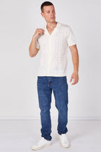 Men's Textured Knitted Button-Through Polo Shirt - British D'sire