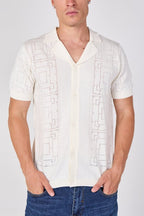 Men's Textured Knitted Button-Through Polo Shirt - British D'sire