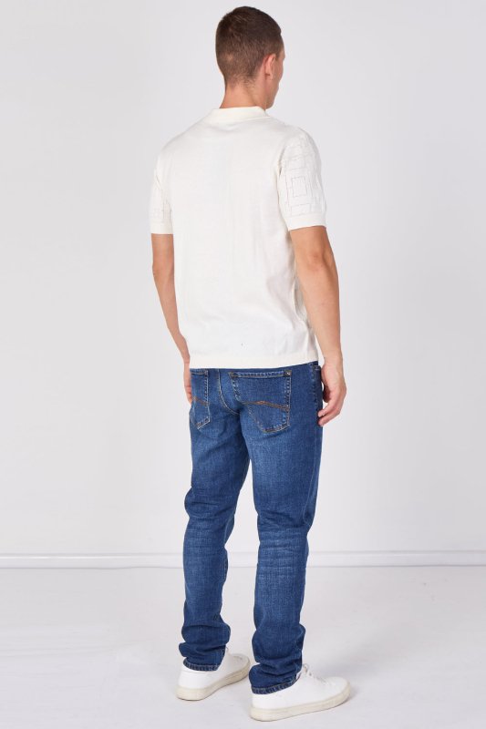 Men's Textured Knitted Button-Through Polo Shirt - British D'sire