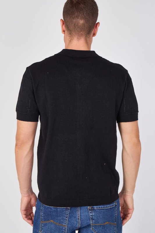 Men's Textured Knitted Button-Through Polo Shirt - British D'sire
