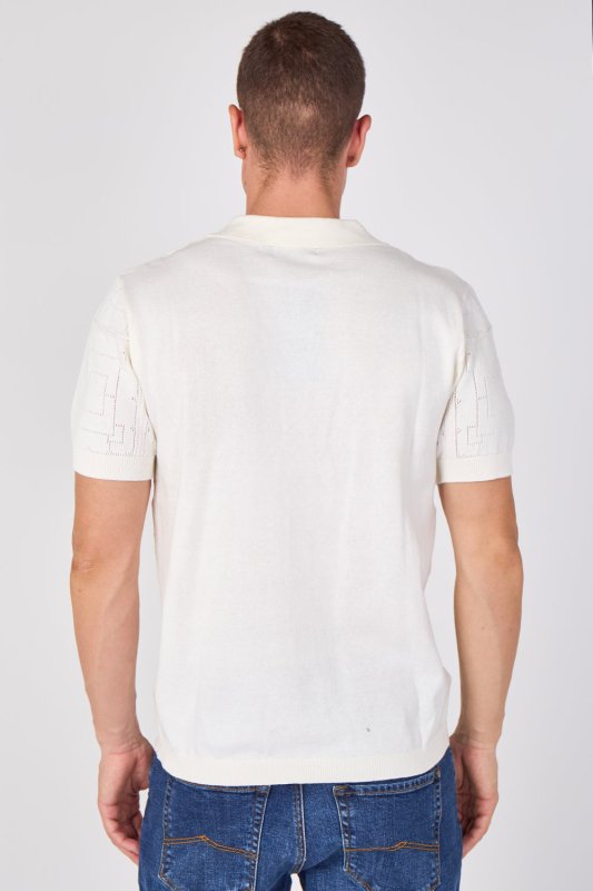 Men's Textured Knitted Button-Through Polo Shirt - British D'sire