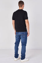 Men's Textured Knitted Button-Through Polo Shirt - British D'sire