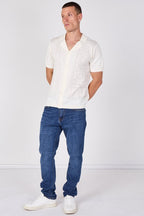 Men's Textured Knitted Button-Through Polo Shirt - British D'sire