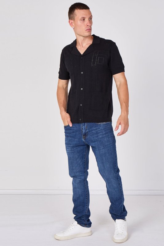 Men's Textured Knitted Button-Through Polo Shirt - British D'sire