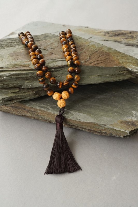 Mens Tigers Eye 108 Mala Bead Prayer Necklace with Tassel - Necklaces - British D'sire Main image