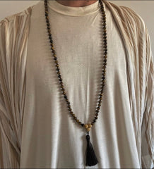 Mens Tigers Eye 108 Mala Bead Prayer Necklace with Tassel - Necklaces - British D'sire