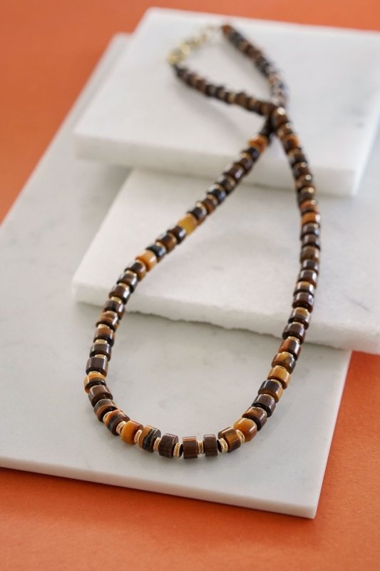 Mens Tigers Eye Bead Necklace - Necklaces - British D'sire Main image