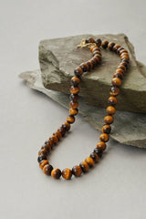 Mens Tigers Eye Chunky Statement Crystal and Brass Necklace - Necklaces - British D'sire