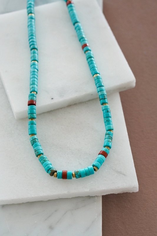 Mens Turquoise And Red Jasper Necklace - Necklaces - British D'sire