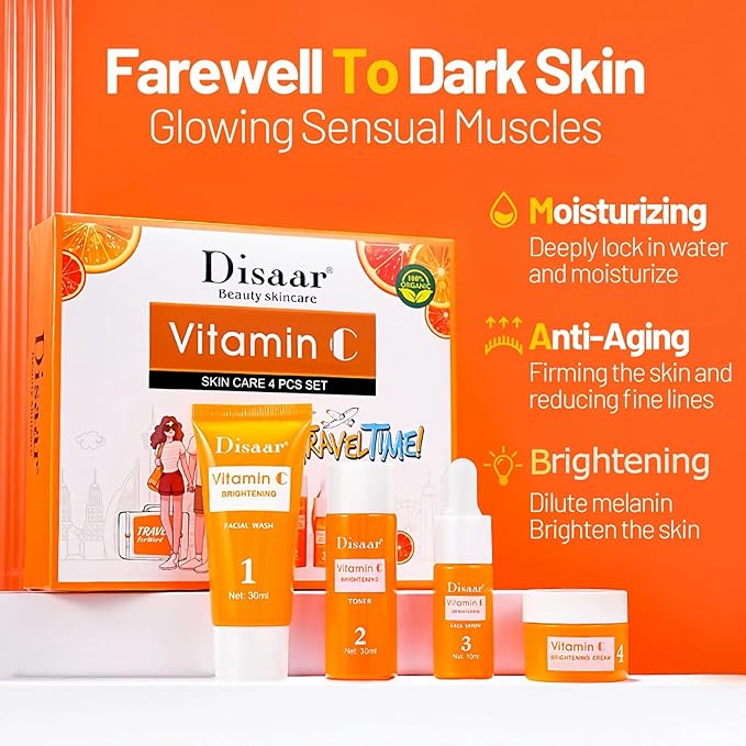 mercham Skincare Set Gifts for Teenage Girls-Vitamin C Serum for Womens Gift Sets, Includes Cleanser-Toner-Serum-Face Cream, Moisturizing & Brightening Facial Kit, Preppy Skincare Set - All Skin Types - British D'sire