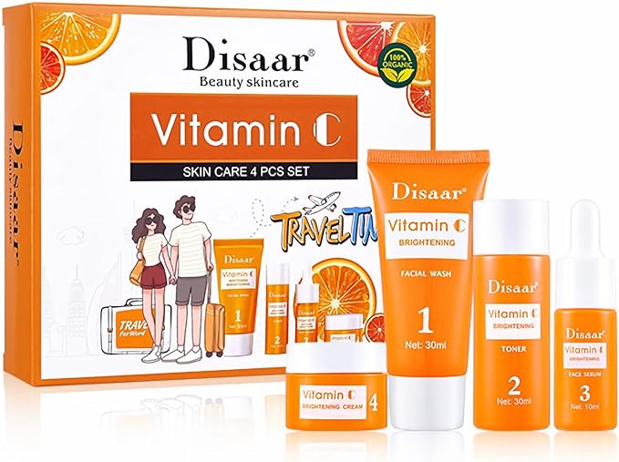 mercham Skincare Set Gifts for Teenage Girls-Vitamin C Serum for Womens Gift Sets, Includes Cleanser-Toner-Serum-Face Cream, Moisturizing & Brightening Facial Kit, Preppy Skincare Set - All Skin Types - British D'sire