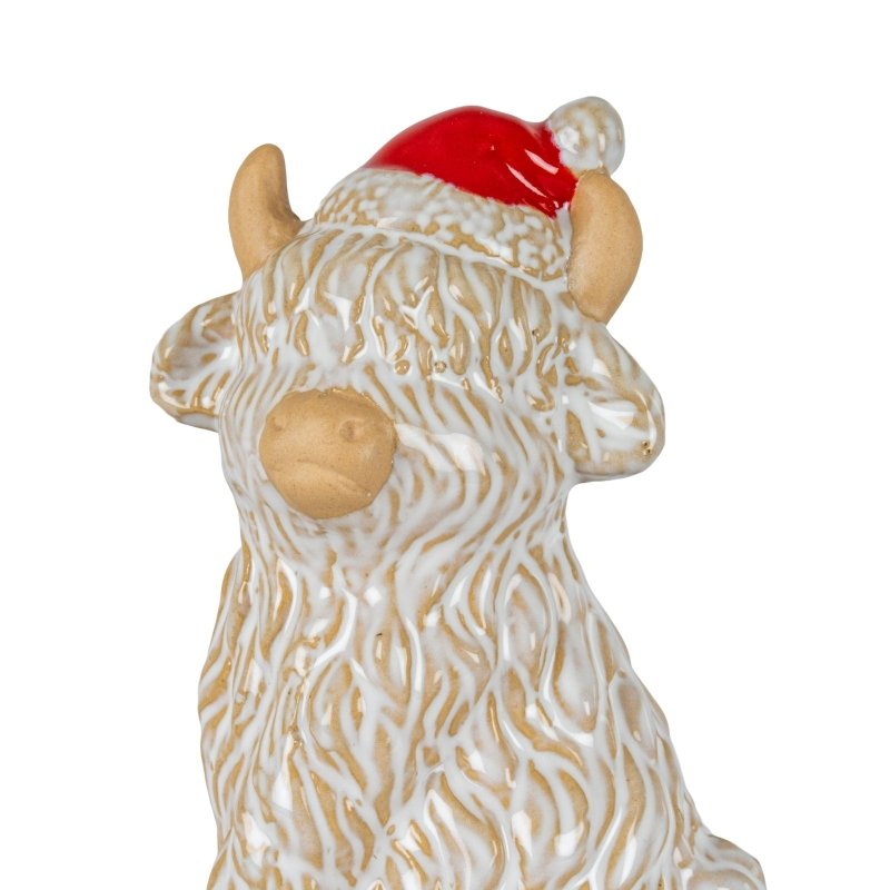 Merry Moo Ceramic Cow Ornament Gazing Left - Christmas Decor - British D'sire